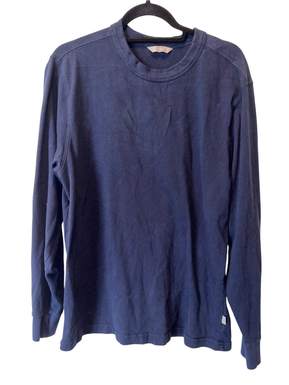 AYR Men's Cotton Crew Neck Long Sleeve Shirt in Washed Navy Size LARGE
